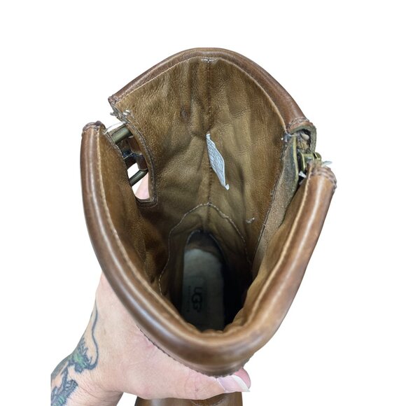 UGG Womans Brown Leather Moto Quilted Mid Calf Boots Sz 7.5 SKU 9475 - Picture 13 of 16